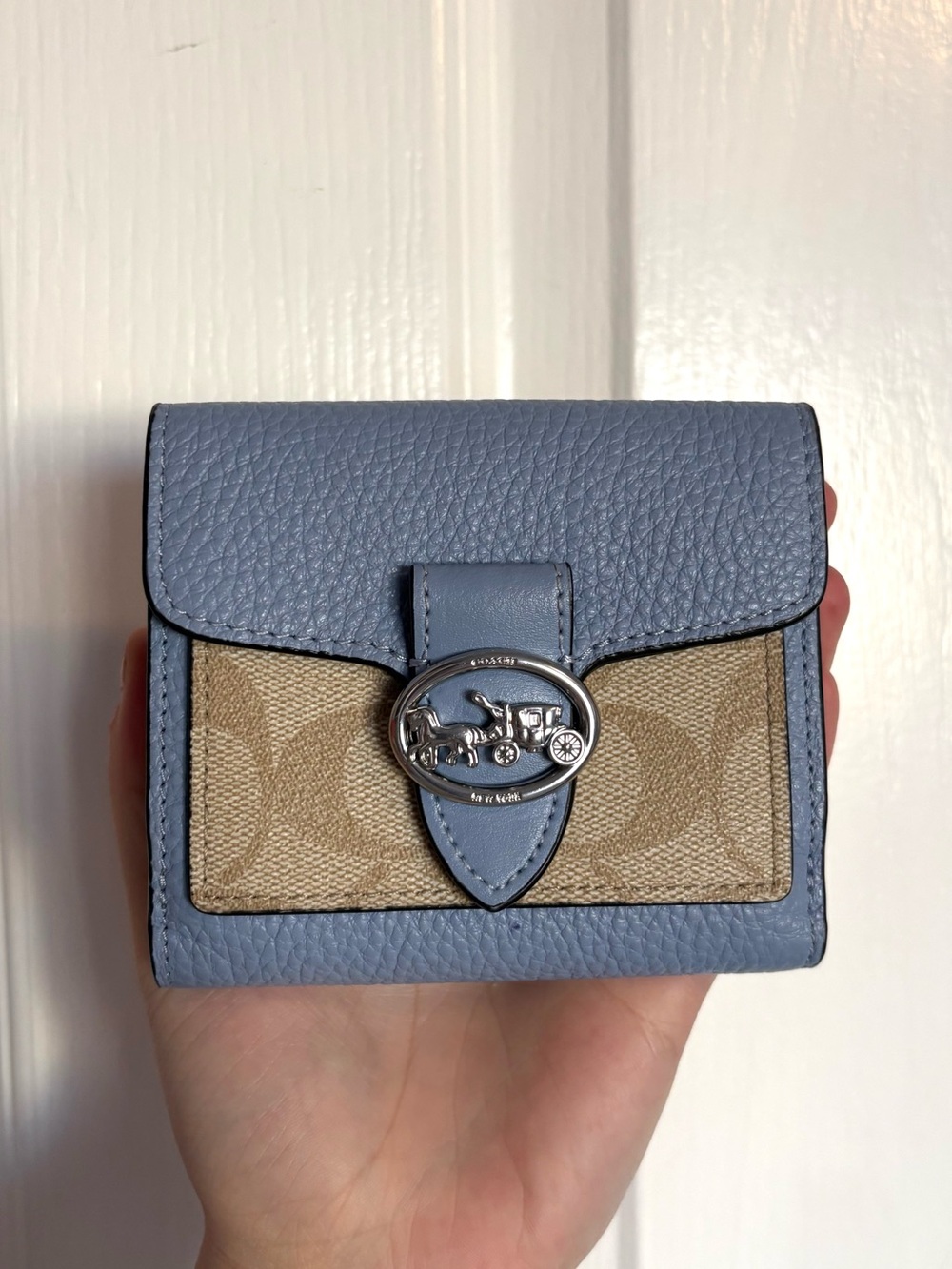 Coach Compact Leather & Signature Canvas Wallet